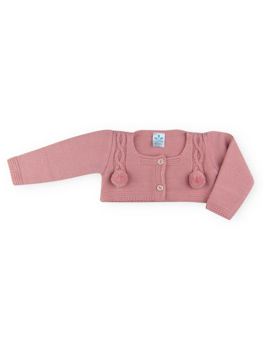 Knitted Girl Bolero Cable-Knit Cardigan with Pom Poms