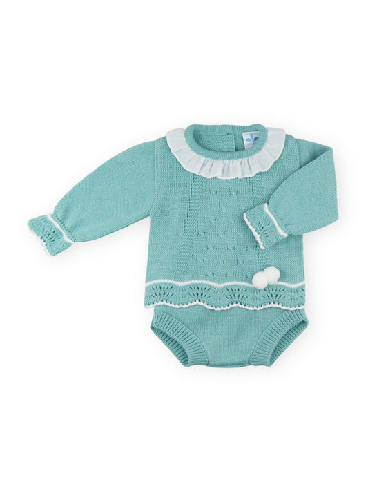 2-Piece Long Sleeve Knitted Girl set with ruffle collar