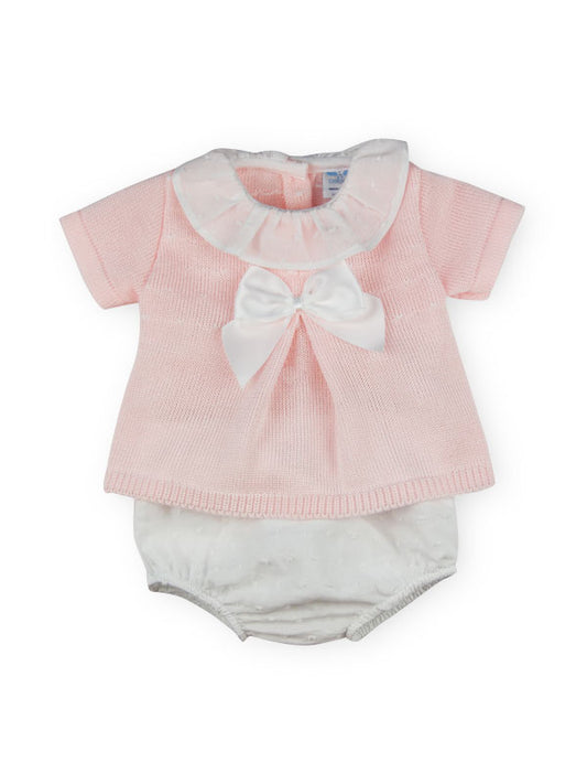 2-Piece Short Sleeve Knitted Girl set with ruffle collar