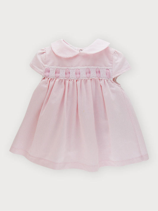 Short Sleeve Pink Girl Dress with Peter-pan collar