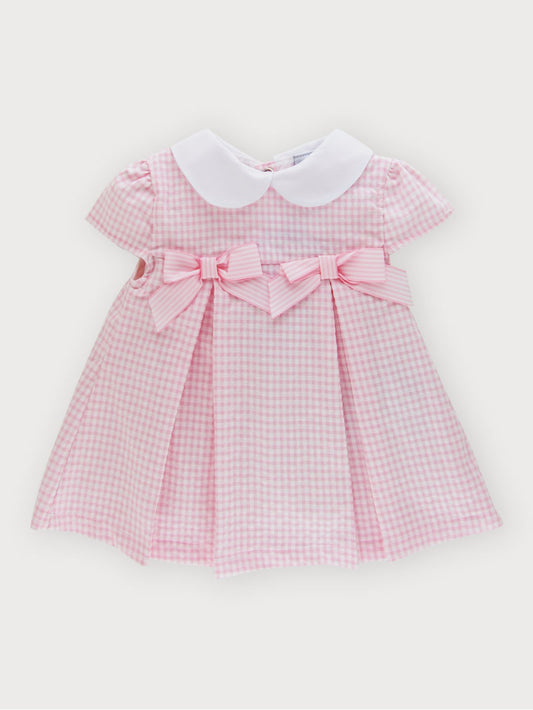 Short Sleeve Pink Girl Dress with Peter-pan collar