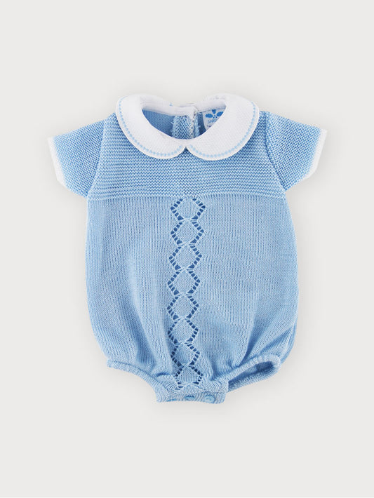 Short Sleeve Knitted Boy Romper with Peter-pan collar