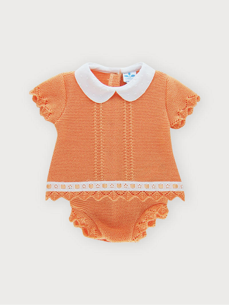 2-Piece Short Sleeve Knitted Girl set with Peter-pan collar