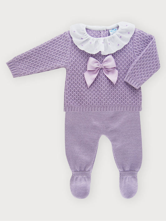 2-Piece Long Sleeve Knitted Girl Babygrow Set