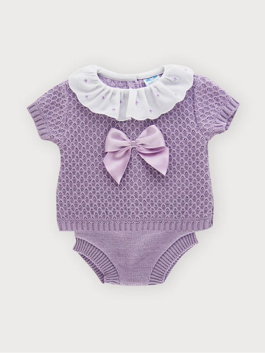 2-Piece Short Sleeve Knitted Girl set with ruffle collar