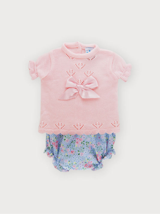 2-Piece Short Sleeve Knitted Girl set with bow