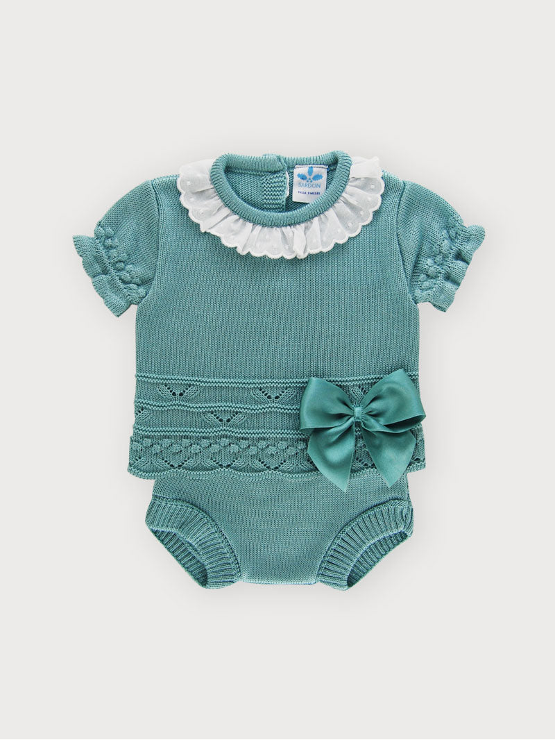 3-Piece Short Sleeve Knitted Girl set with ruffle collar