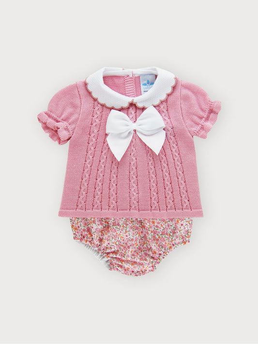 2-Piece Short Sleeve Knitted Girl set with ruffle collar