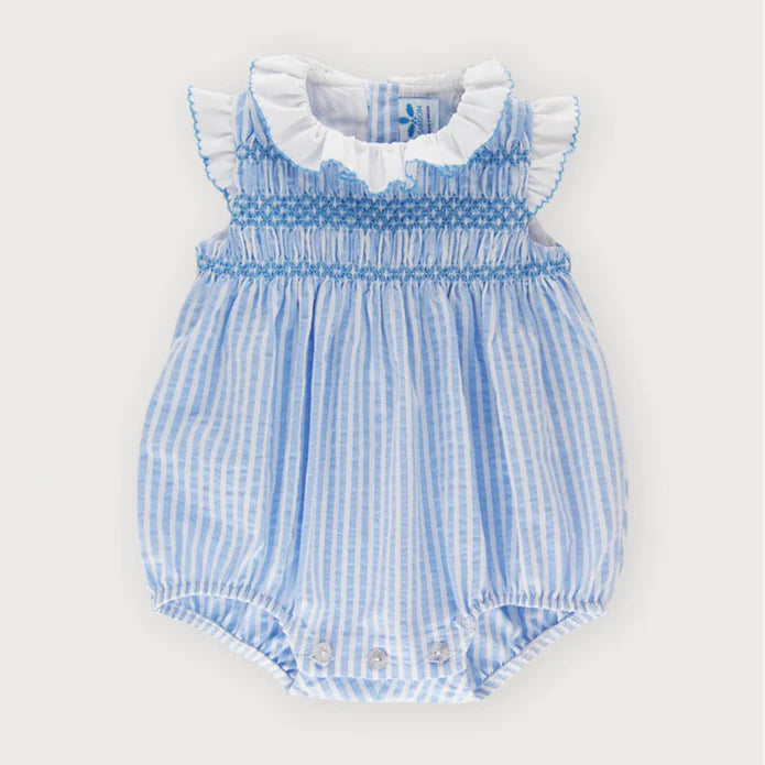 Short Sleeve Girl Striped Smocked Romper