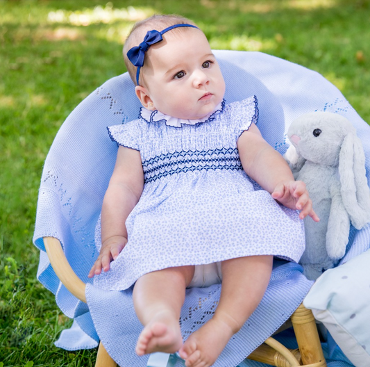 Short Sleeve Smocked Floral Girl Dress with ruffle collar