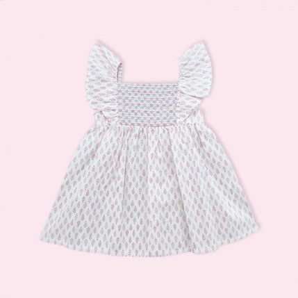 Short Sleeve Smocked Floral Girl Dress - Idun