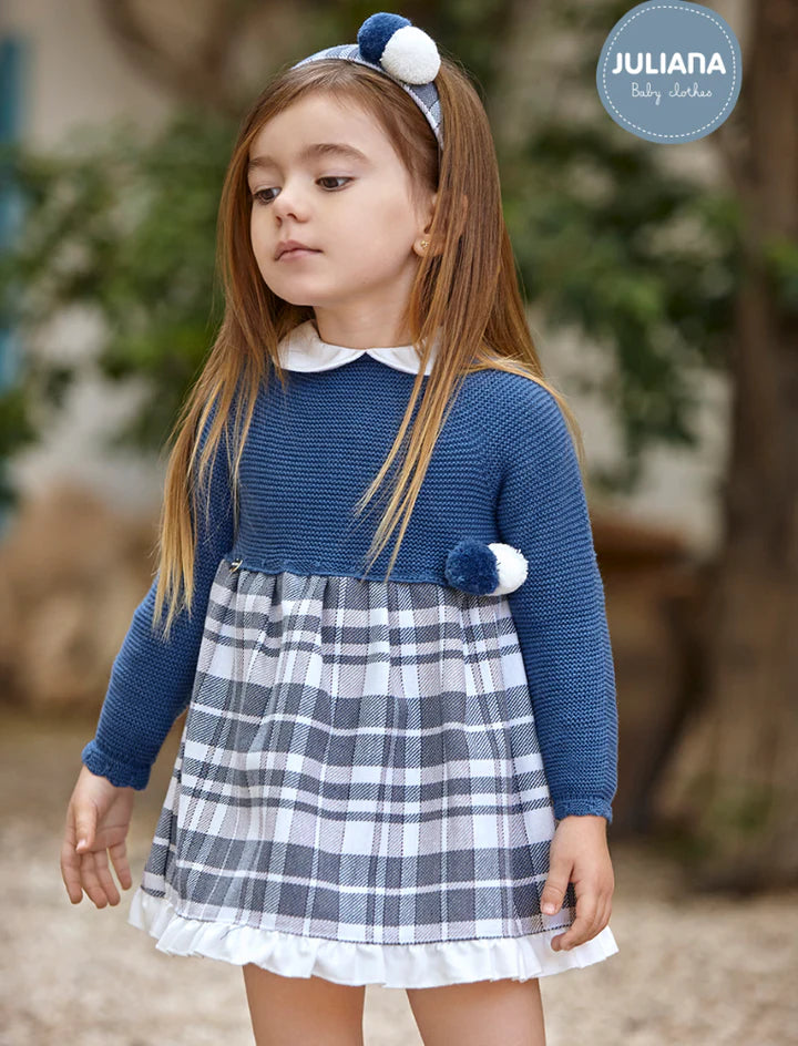 Long Sleeve Girl Knitted Dress with Peter-pan collar - Castañas