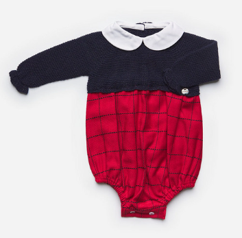 Long Sleeve Boy Knitted Romper - Grosella