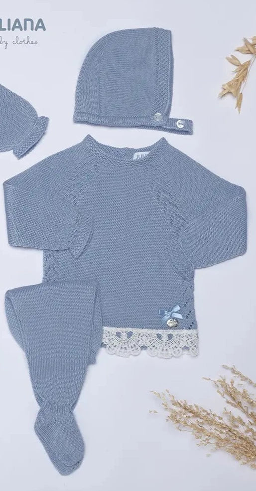 3-Piece Long Sleeve Knitted Unisex Babygrow Set - Delfin