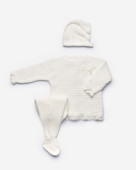 3-Piece Long Sleeve Knitted Girl Babygrow Set - Saona