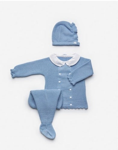 3-Piece Long Sleeve Knitted Unisex Babygrow Set - Cielo