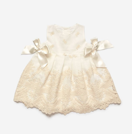 Sleeveless Girl Dress with lace and bows - Ana